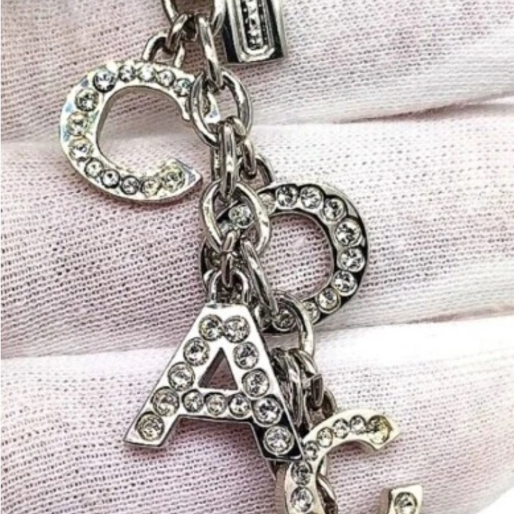 COACH Crystal Pave Silver Multi Charm Keychain Key Ring FOB Accessory rare. NWOT - Picture 5 of 6